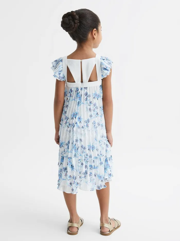 Children Aster Floral Printed Pleated Dress Blue Print Reiss Dresses and Jumpsuits
