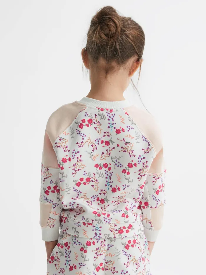 Children Billy Floral Printed Crew Neck Jumper Pink Print Reiss Sweats and Hoodies