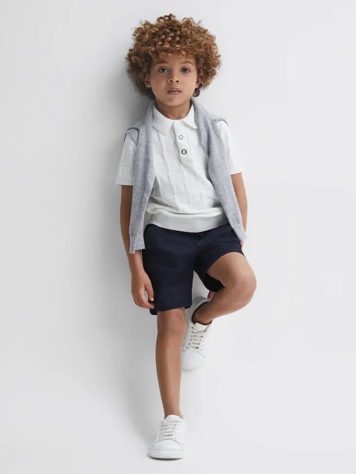 Children Blaze Cotton PressStud Polo TShirt White Reiss Knitwear