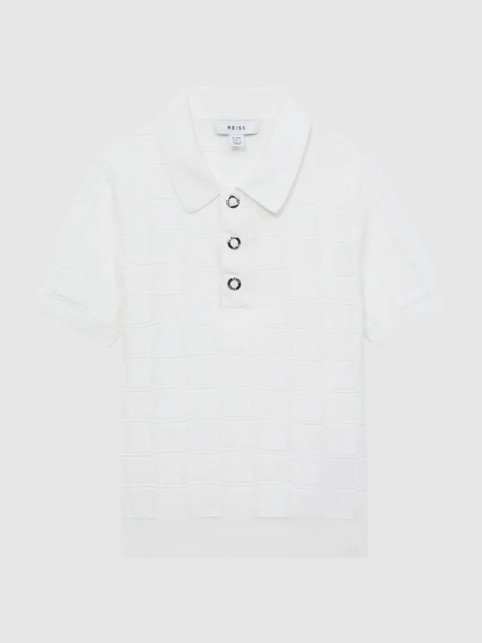 Children Blaze Cotton PressStud Polo TShirt White Reiss Knitwear