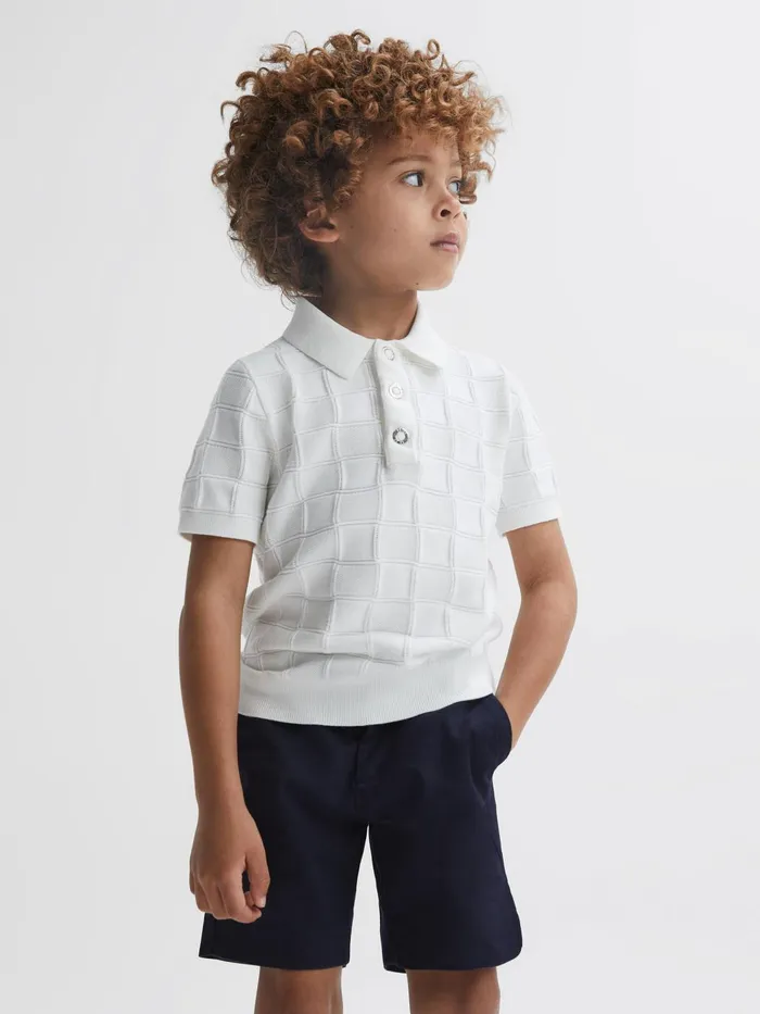 Children Blaze Cotton PressStud Polo TShirt White Reiss Knitwear