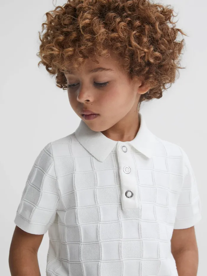 Children Blaze Cotton PressStud Polo TShirt White Reiss Knitwear