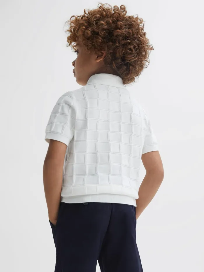 Children Blaze Cotton PressStud Polo TShirt White Reiss Knitwear