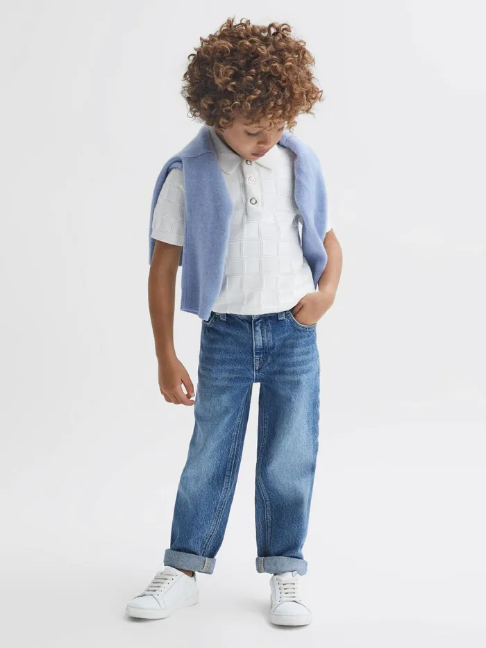 Children Blaze Cotton PressStud Polo TShirt White Reiss Knitwear