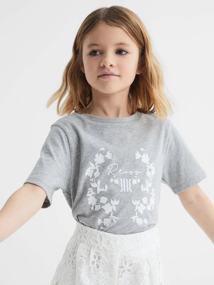 Children Bobbi Motif Crew Neck TShirt Grey Marl Reiss Tops and Tshirts