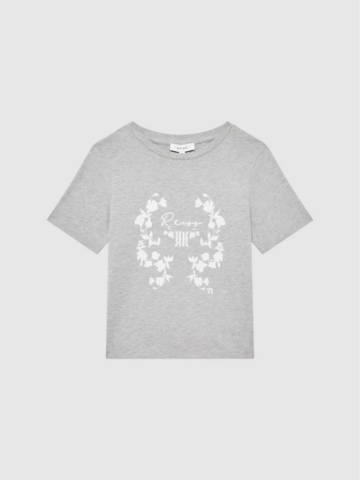 Children Bobbi Motif Crew Neck TShirt Grey Marl Reiss Tops and Tshirts
