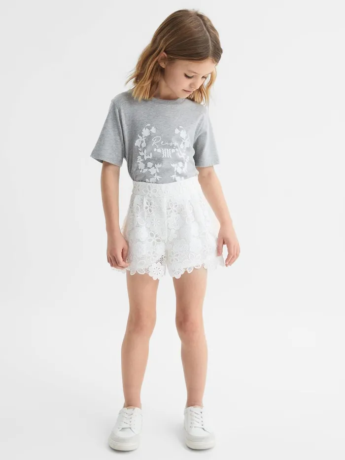 Children Bobbi Motif Crew Neck TShirt Grey Marl Reiss Tops and Tshirts