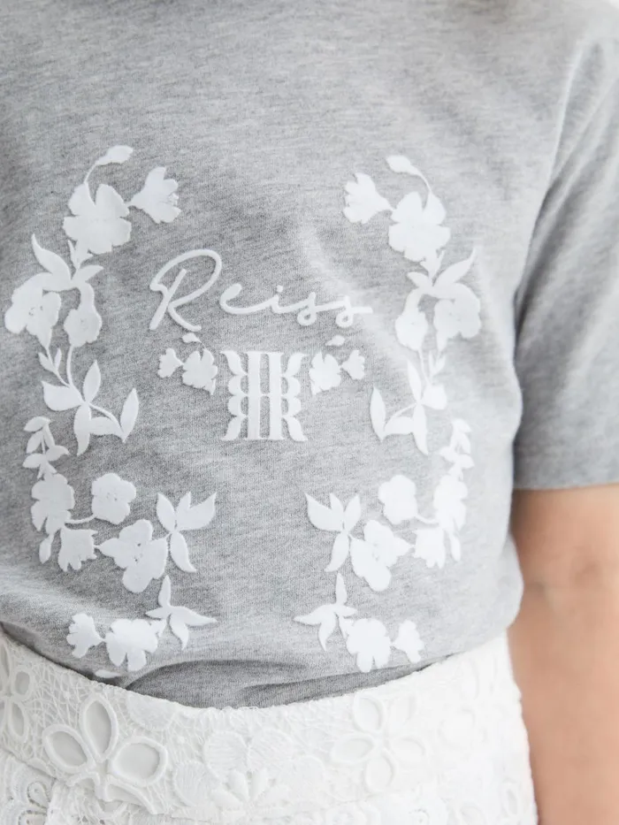 Children Bobbi Motif Crew Neck TShirt Grey Marl Reiss Tops and Tshirts