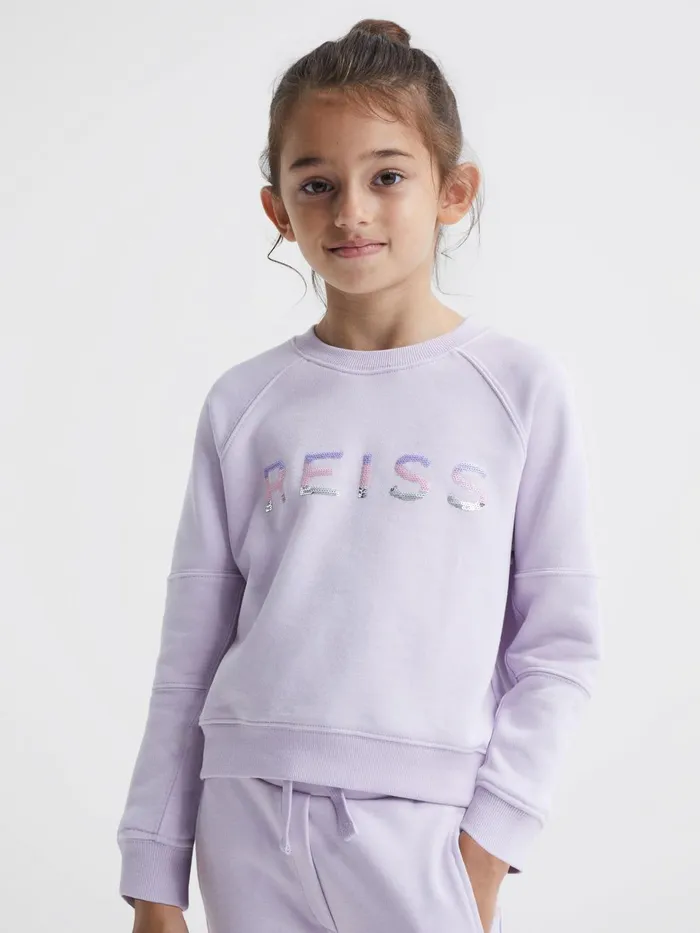 Children Bryony Sequin Crew Neck Jumper Lilac Reiss Sweats and Hoodies