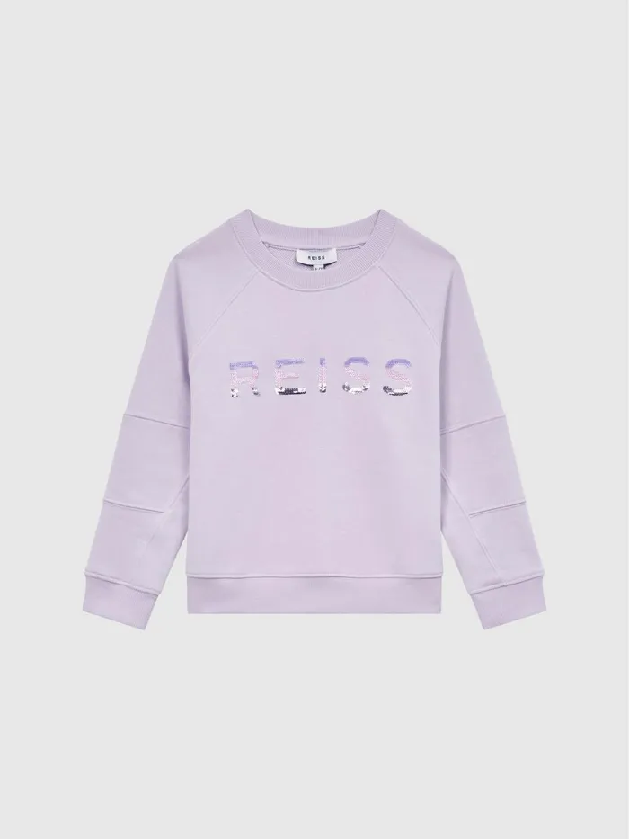 Children Bryony Sequin Crew Neck Jumper Lilac Reiss Sweats and Hoodies