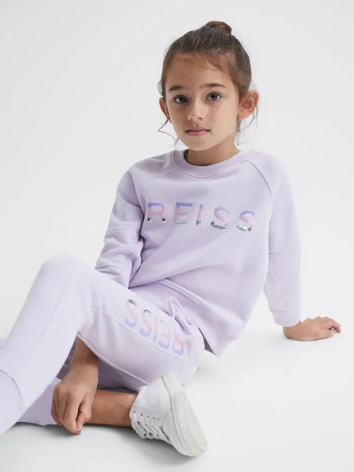 Children Bryony Sequin Crew Neck Jumper Lilac Reiss Sweats and Hoodies