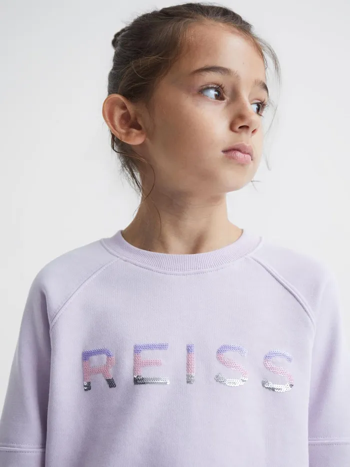 Children Bryony Sequin Crew Neck Jumper Lilac Reiss Sweats and Hoodies