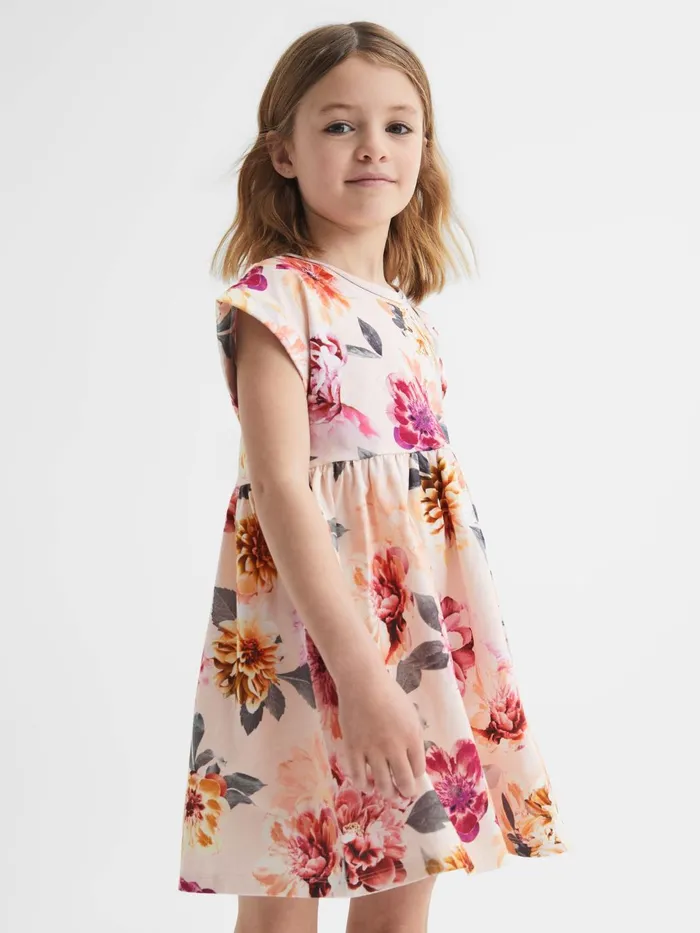 Children Dahlia Floral Print Jersey Dress Pink Reiss Dresses and Jumpsuits