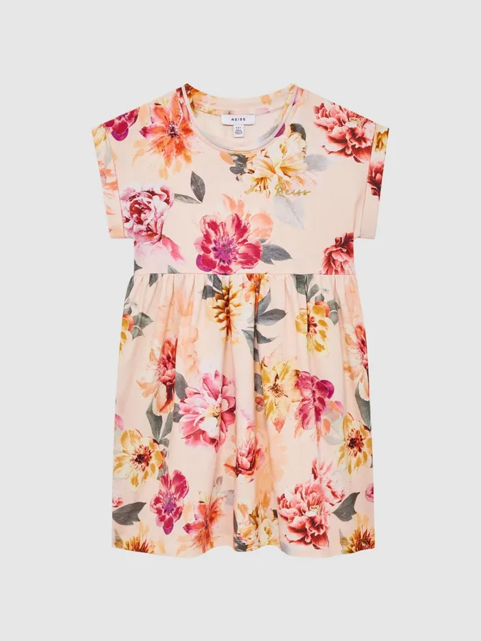 Children Dahlia Floral Print Jersey Dress Pink Reiss Dresses and Jumpsuits