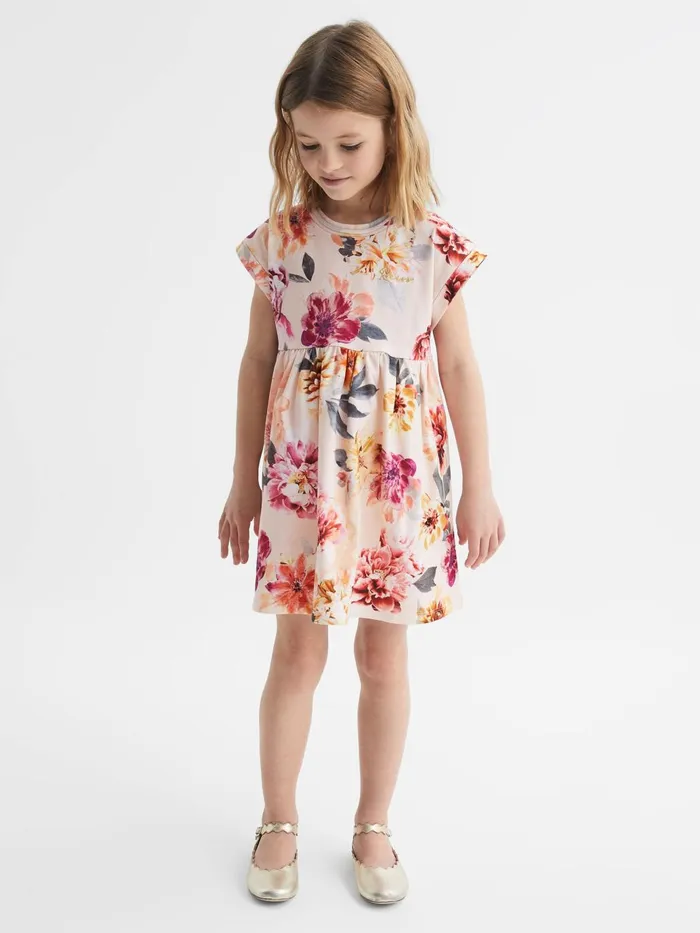 Children Dahlia Floral Print Jersey Dress Pink Reiss Dresses and Jumpsuits