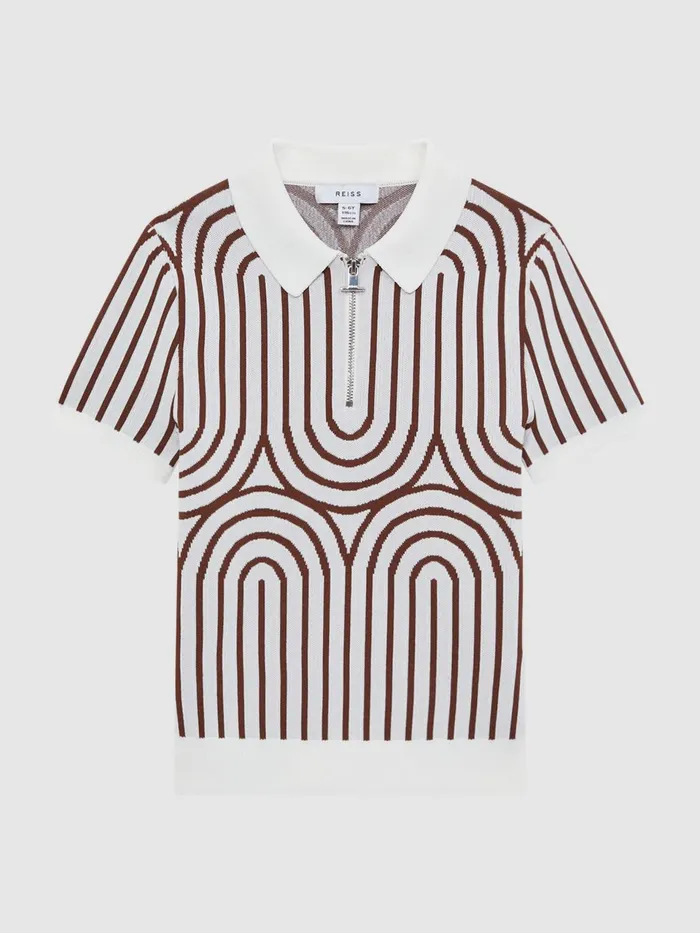 Children Maycross HalfZip Striped Polo TShirt Whitebrown Reiss Knitwear