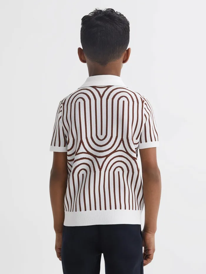 Children Maycross HalfZip Striped Polo TShirt Whitebrown Reiss Knitwear