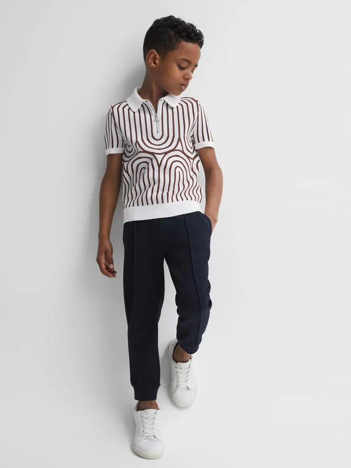Children Maycross HalfZip Striped Polo TShirt Whitebrown Reiss Knitwear