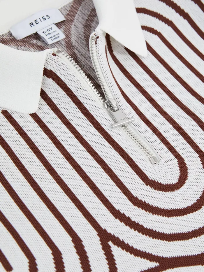 Children Maycross HalfZip Striped Polo TShirt Whitebrown Reiss Knitwear