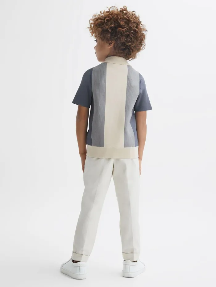 Children Milton HalfZip Striped Polo TShirt Airforce Blueecru Reiss Knitwear