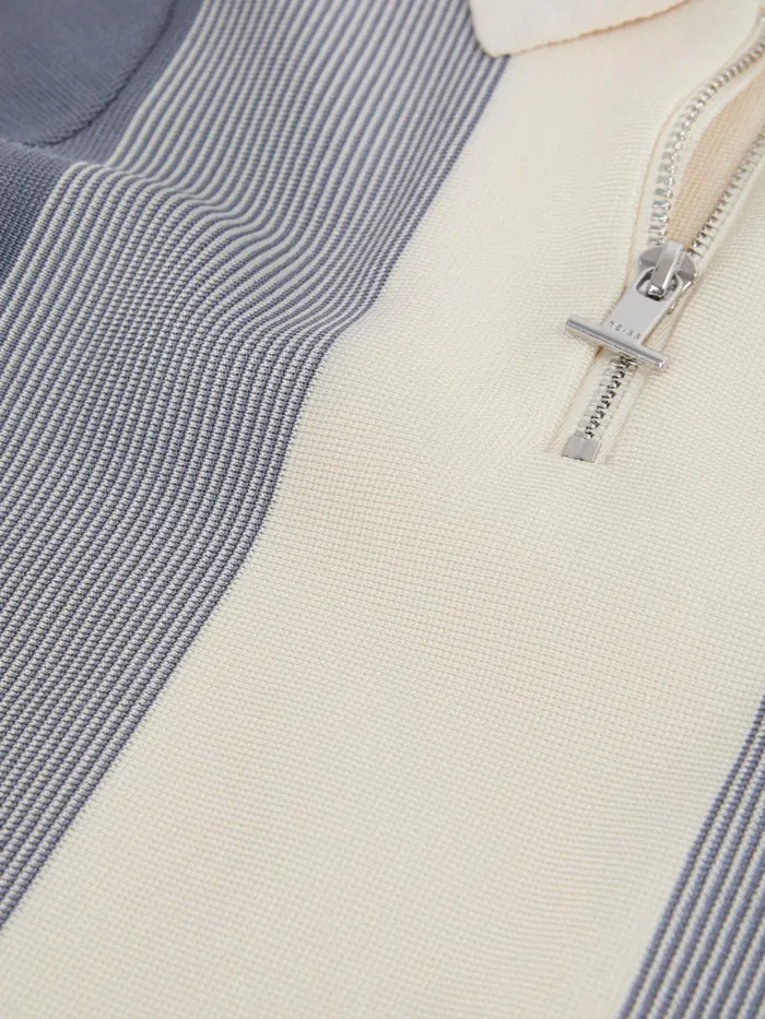 Children Milton HalfZip Striped Polo TShirt Airforce Blueecru Reiss Knitwear