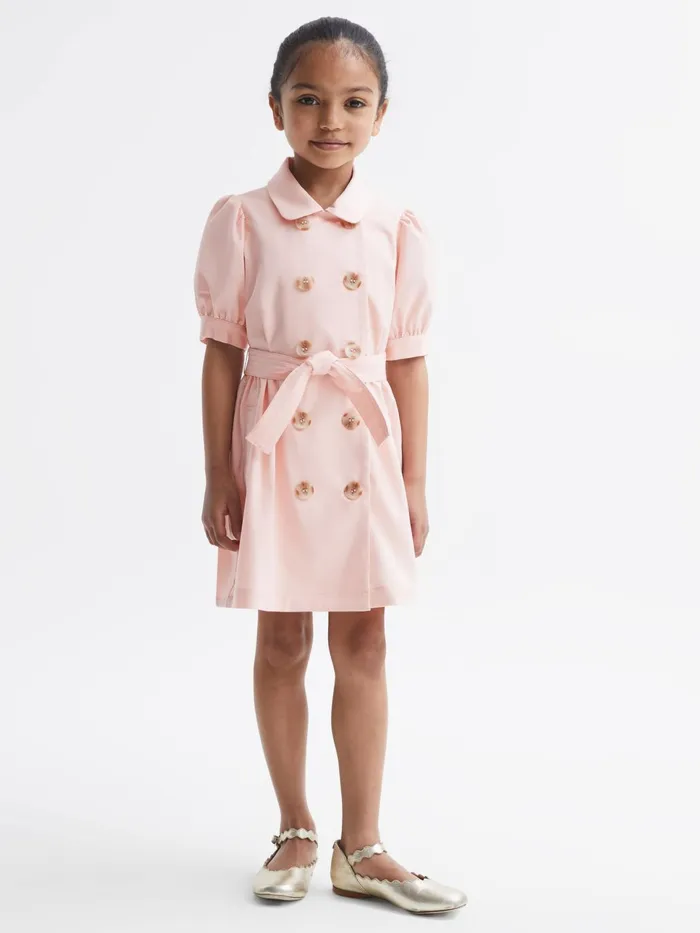 Children Naomi Puff Sleeve Belted Dress Pink Reiss Dresses and Jumpsuits