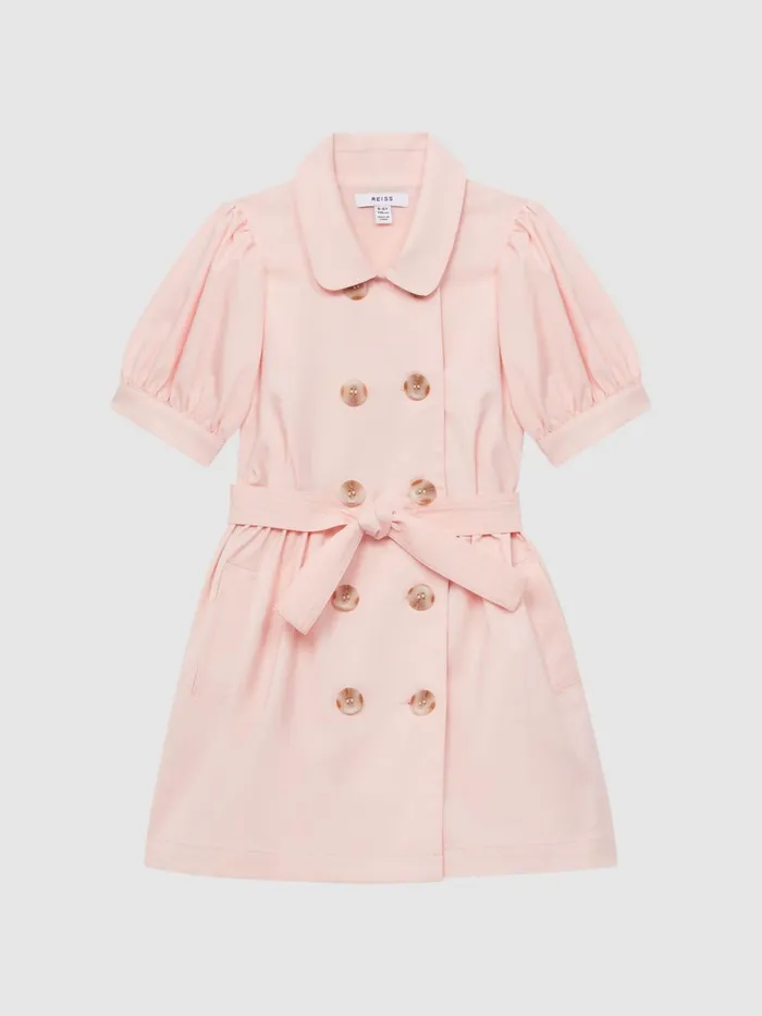 Children Naomi Puff Sleeve Belted Dress Pink Reiss Dresses and Jumpsuits