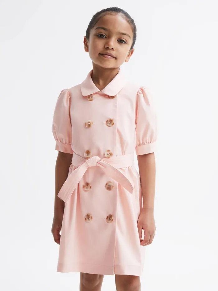 Children Naomi Puff Sleeve Belted Dress Pink Reiss Dresses and Jumpsuits
