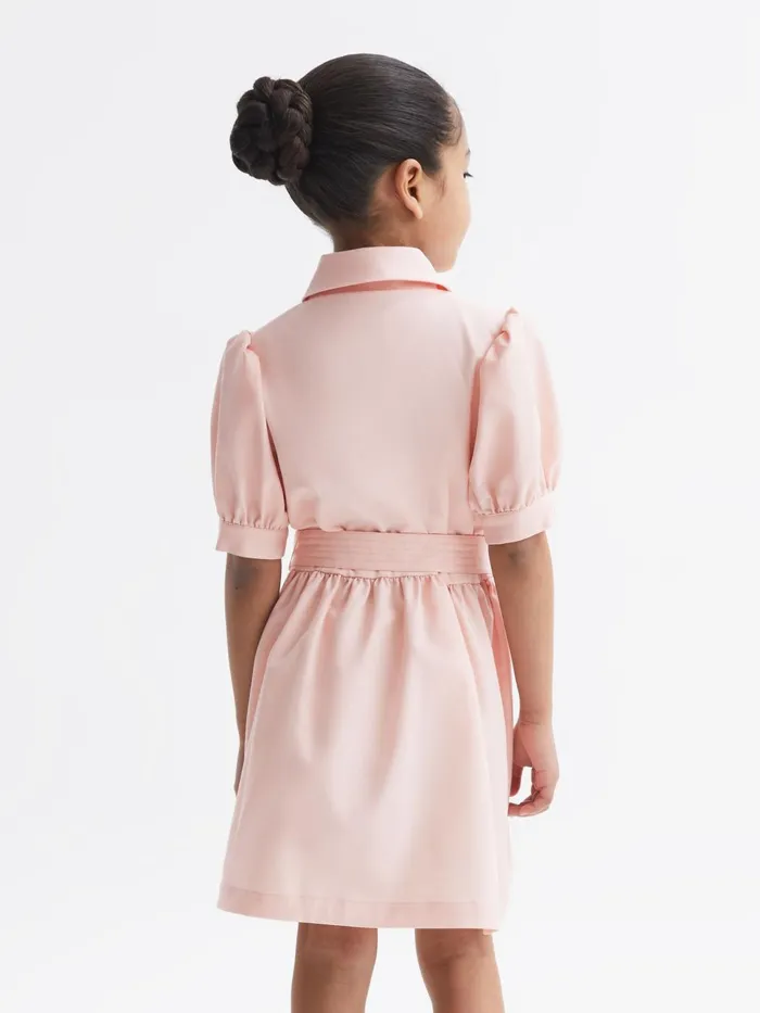 Children Naomi Puff Sleeve Belted Dress Pink Reiss Dresses and Jumpsuits