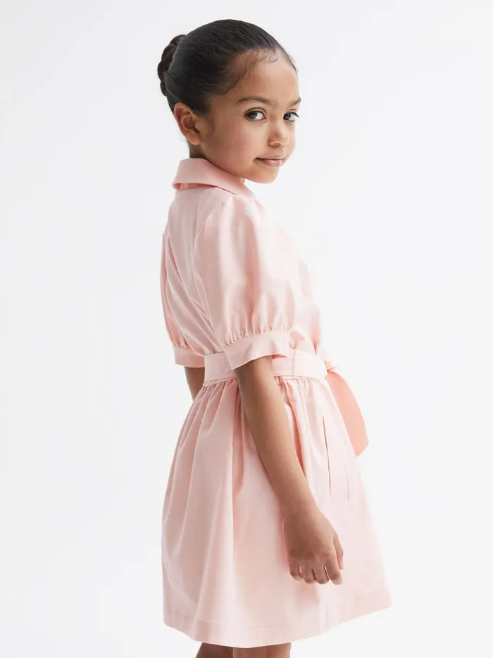 Children Naomi Puff Sleeve Belted Dress Pink Reiss Dresses and Jumpsuits