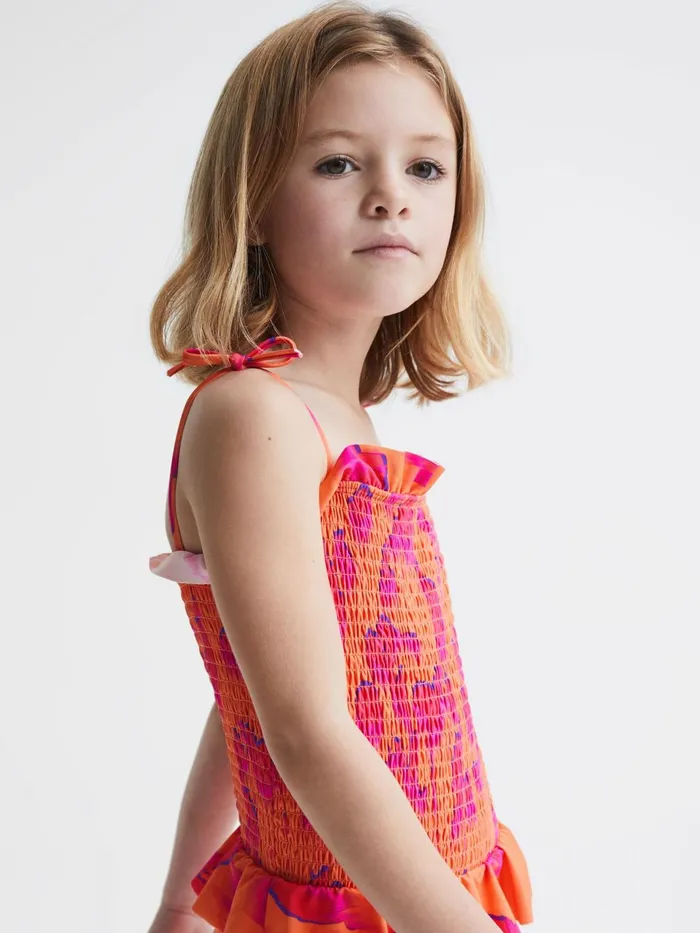 Children Nelli Floral Swimsuit Orange Print Reiss Swimwear