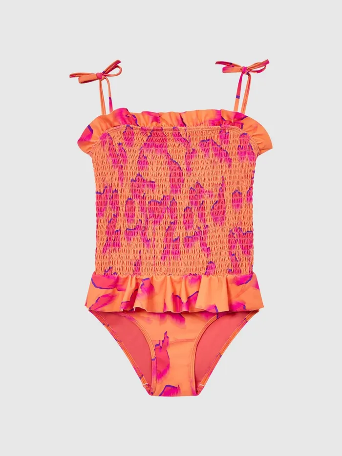 Children Nelli Floral Swimsuit Orange Print Reiss Swimwear