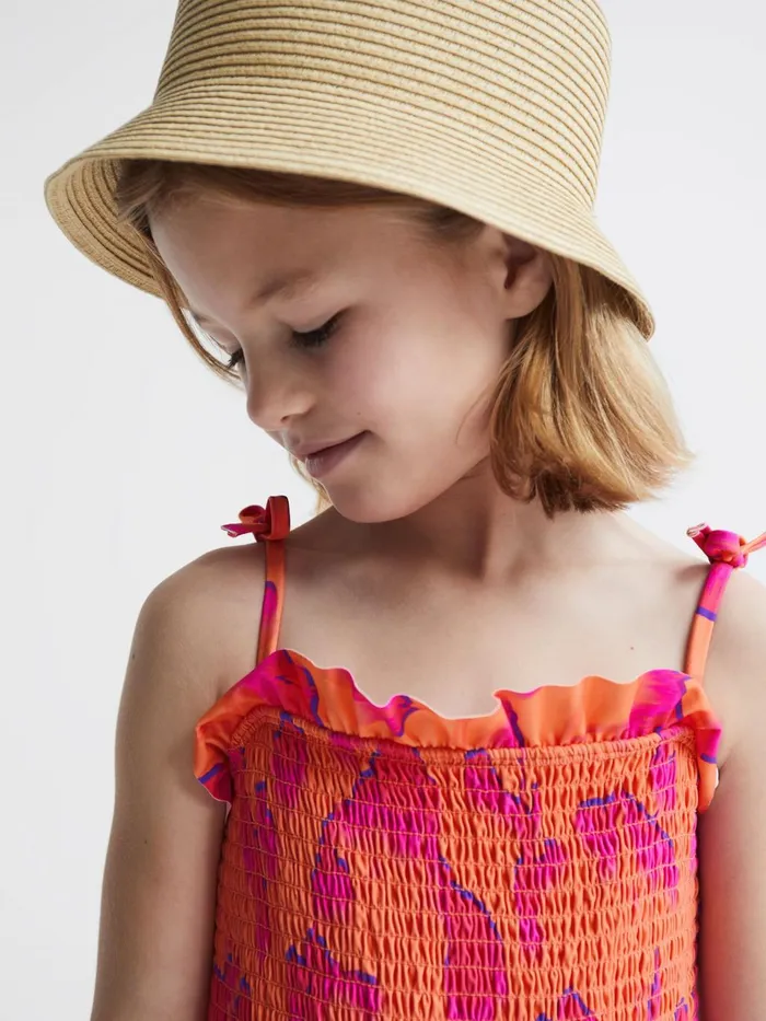 Children Nelli Floral Swimsuit Orange Print Reiss Swimwear