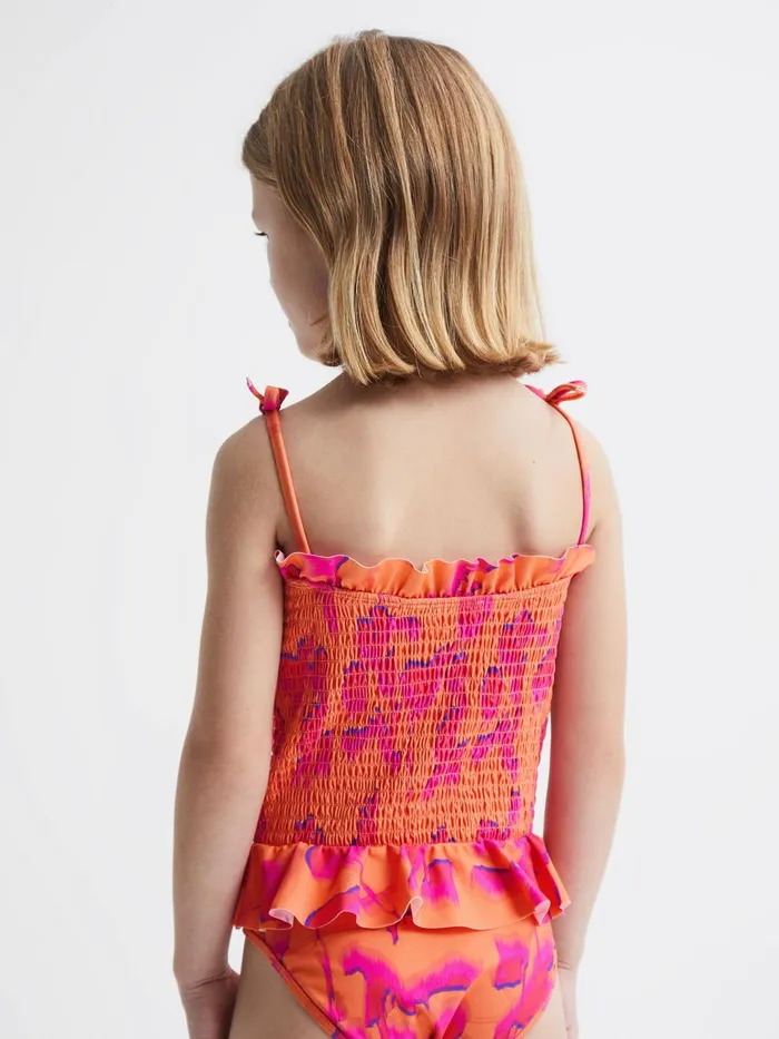 Children Nelli Floral Swimsuit Orange Print Reiss Swimwear
