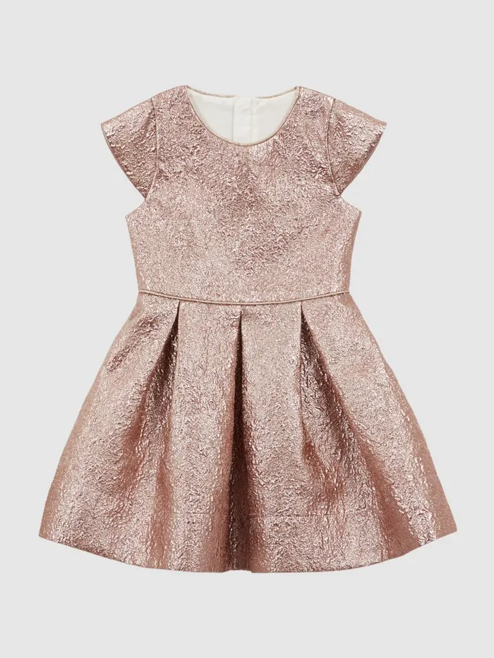 Children Nia Metallic Cap Sleeve Dress Gold Reiss Dresses and Jumpsuits