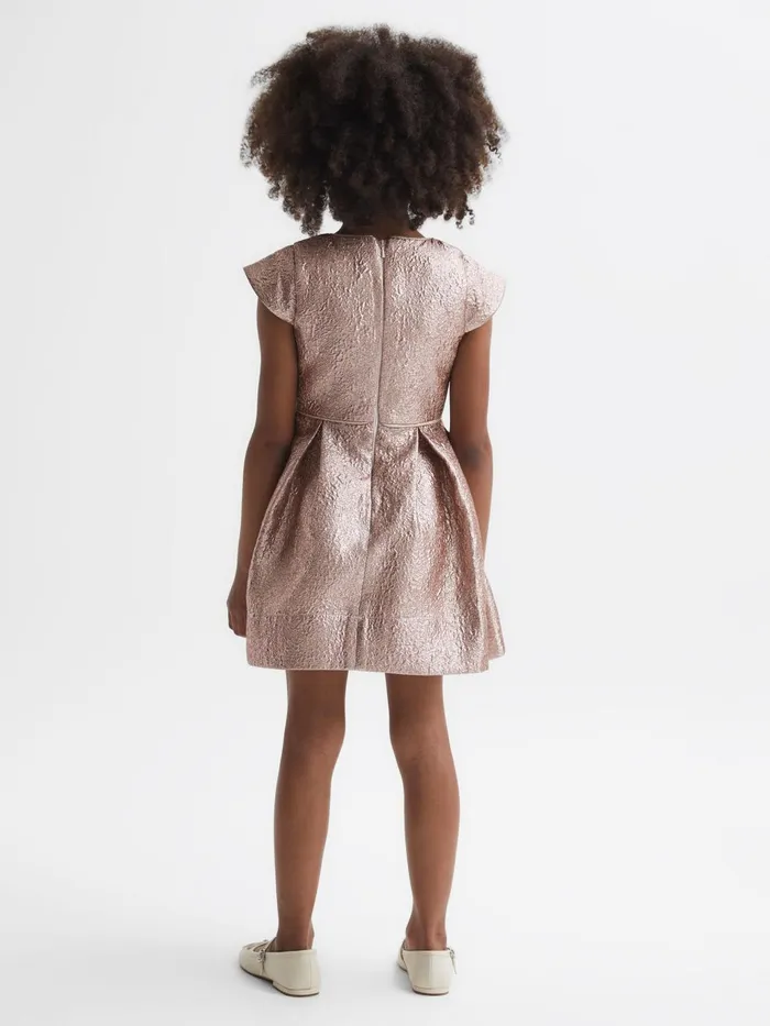 Children Nia Metallic Cap Sleeve Dress Gold Reiss Dresses and Jumpsuits