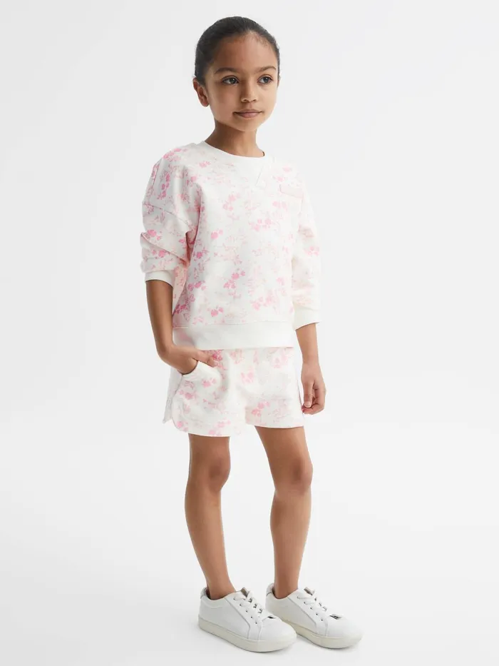 Children Nina Floral Print Set 8211 Sweatshirt And Shorts Pink Print Reiss CoOrds