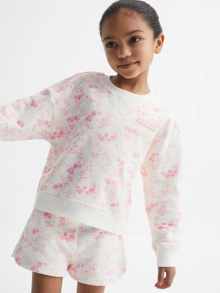 Children Nina Floral Print Set 8211 Sweatshirt And Shorts Pink Print Reiss CoOrds