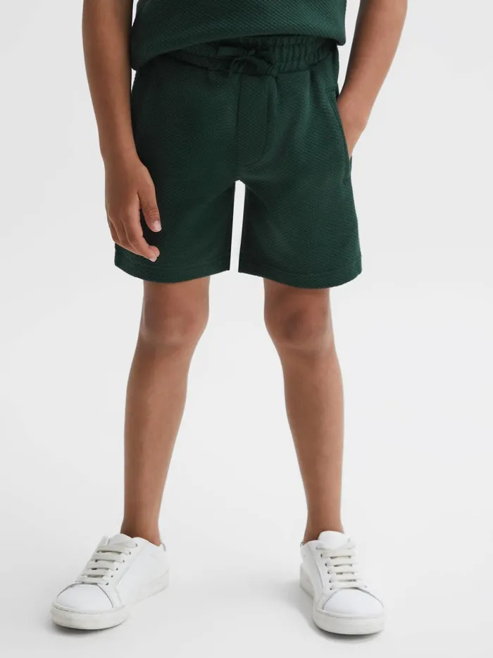 Children Robin Slim Fit Textured Drawstring Shorts Emerald Reiss Shorts