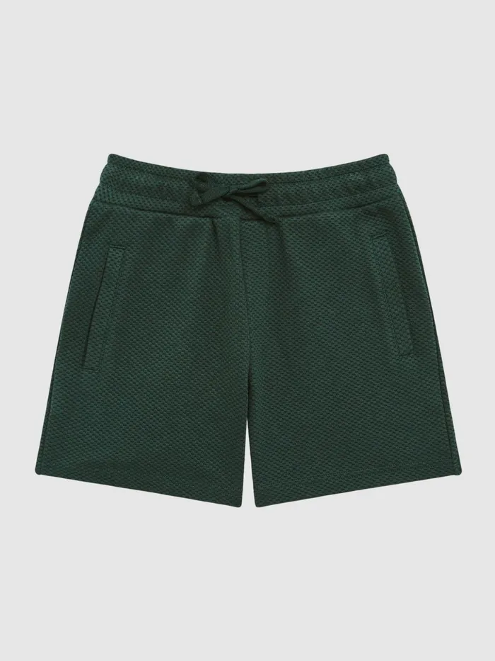 Children Robin Slim Fit Textured Drawstring Shorts Emerald Reiss Shorts