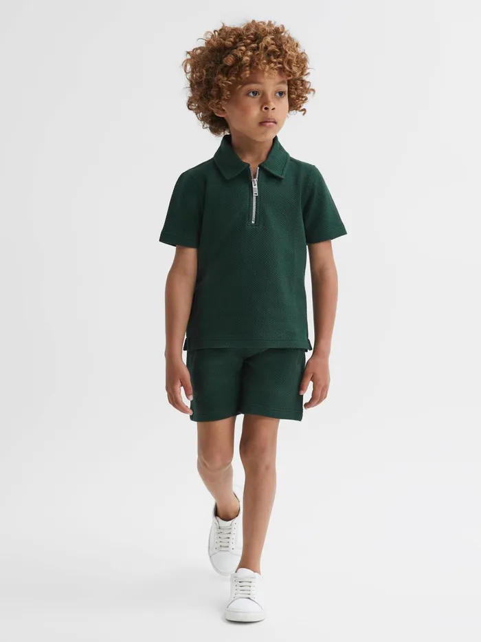 Children Robin Slim Fit Textured Drawstring Shorts Emerald Reiss Shorts