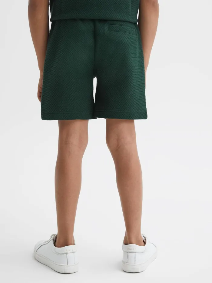 Children Robin Slim Fit Textured Drawstring Shorts Emerald Reiss Shorts