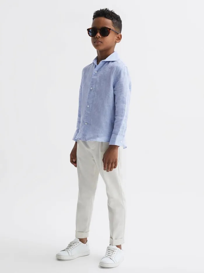 Children Ruban Linen Regular Fit Shirt Soft Blue Reiss Shirts