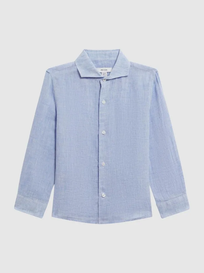 Children Ruban Linen Regular Fit Shirt Soft Blue Reiss Shirts