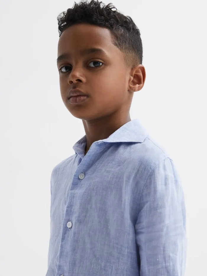 Children Ruban Linen Regular Fit Shirt Soft Blue Reiss Shirts
