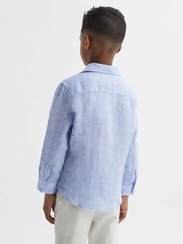 Children Ruban Linen Regular Fit Shirt Soft Blue Reiss Shirts