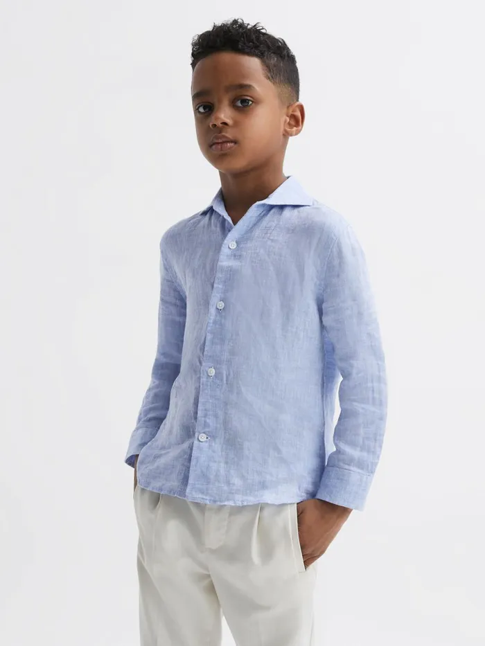 Children Ruban Linen Regular Fit Shirt Soft Blue Reiss Shirts