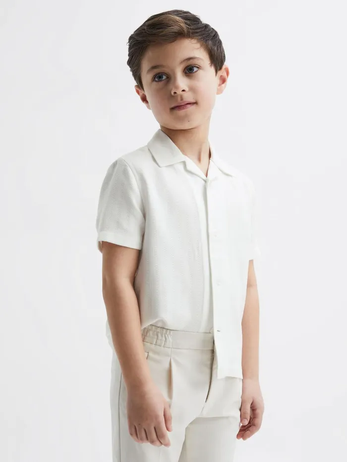 Children Vitus Cuban Collar Ribbed Polo Ecru Reiss Shirts