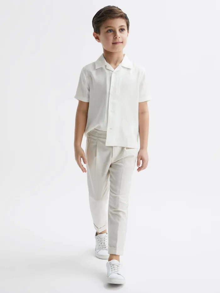 Children Vitus Cuban Collar Ribbed Polo Ecru Reiss Shirts