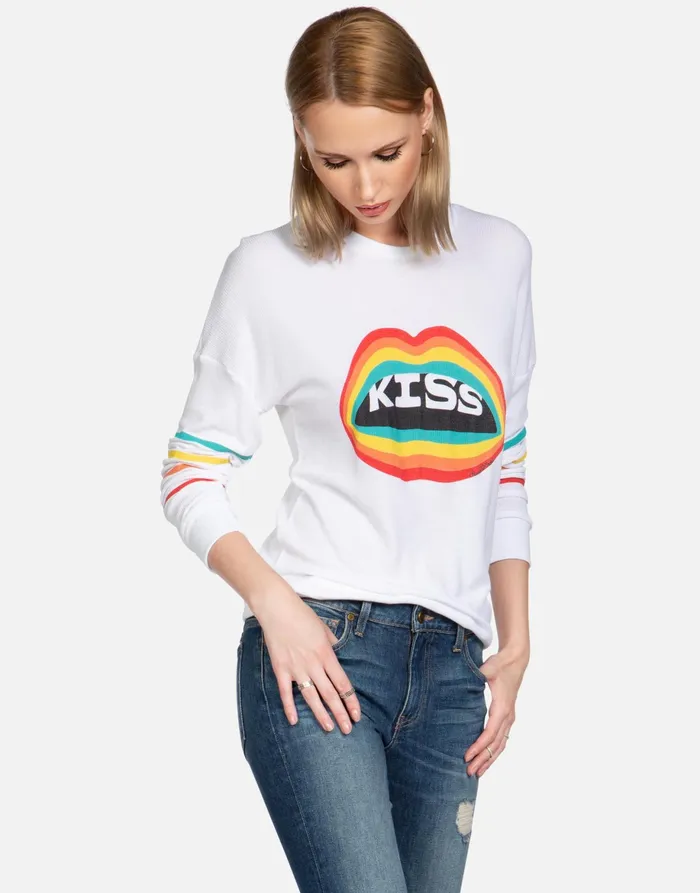 Chrissy Rainbow Kiss Lip White Women039s Lauren Moshi Long Sleeve
